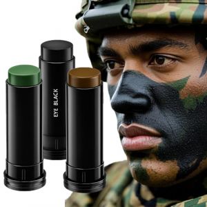 3 B&acirc;tons Camouflage &agrave; l&rsquo;Huile &ndash; Stick de Maquillage Visage & Corps, Facile &agrave; Appliquer et &agrave; Nettoyer, Id&eacute;al pour Bodypainting & Cosplay (Noir, Brun, Vert) (Shengsk, neuf)