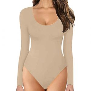 2026 Automne Hiver Femmes Col Rond Manches Longues Body Confortable Contre La Peau Tops Body Costumes V&ecirc;tements Femmes, beige, XXL (⭐⭐⭐⭐⭐Five Amm⭐⭐⭐⭐⭐, neuf)