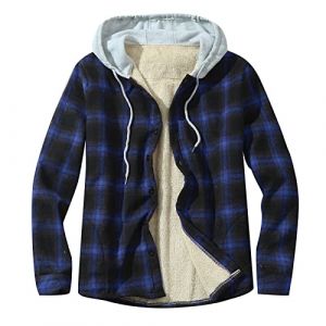 Chemise thermique pour homme - Doubûcheron - Avec capuche - Polaire à carreaux - En flanelle - Manches longues - Fermeture éclair - Chemise à carreaux - Chemise à capuche - Veste de bûcheron - Chemise (PANGCON, neuf)