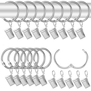 42 Pcs 32mm Anneaux Rideaux avec Pince Rideau, Anneau Rideau, Anneaux de Rideaux en Métal avec Clips à Rideaux, Pince a Rideaux Crochets Anneaux pour Tringle à Rideaux Douche Glissement - Argent (mauuuba, neuf)