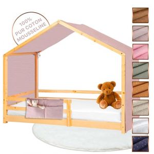 Lovely Hippo Toile de Lit Cabane 100% Coton - Ciel de Lit Cabane pour Lit Montessori 90x190, 90x200 cm - Tissu Oeko-Tex Gots (Pétale/Or + Pochette, 97 x 402 cm + Pochette de Rangement) (VRC Products France, neuf)