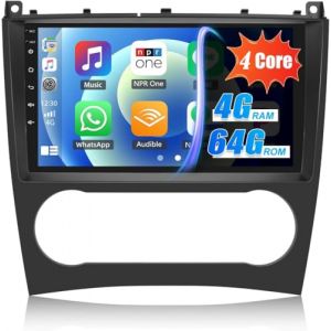 CAMECHO Android 13 Autoradio 4+ 64G pour Mercedes Benz Classe C W203,W209 C180, C200(2005-2009) avec Navigation,Carplay,Android Auto,autoradio Double DIN avec écran de 9 Pouces,Bluetooth 5.0, RDS (Icamecho, neuf)