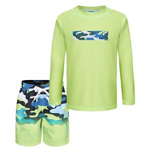 Aisyee Maillot de Bain Enfant 2 pi&egrave;ces Tshirt UV Garcon &agrave; Manches Longues Haut de Bain Anti UV Short de Bain Garcon Enfant pour Surf Natation Piscine Plage 3 4 Ans (ZhouKe Maoyi, neuf)