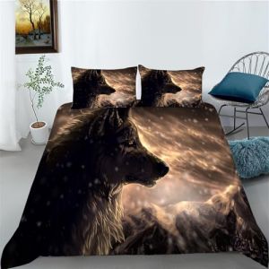 Wzzfcai Housse de Couette Motif Loup Noir 3D Animaux Imprimé Parure de Lit en Microfibre Adulte Parure Housse Couette 2 Personne avec 2 Taies d'oreiller (Loup A,240x220cm+65x65cm*2) (hailiuhuashangmao, neuf)