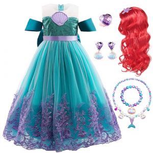 XFOZDM Fille Robe De Princesse Deguisement Princess Fille Deguisement La Petite Sirene Et Accessoires Costume Anniversaire F&ecirc;Te Halloween No&euml;L Partie Contes De F&eacute;Es Cosplay Enfant Robe De Soir&eacute;E (senlinhuang, neuf)