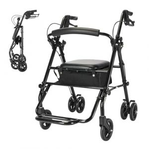 Déambulateur 2 en 1 pliable et léger avec siège, déambulateur d'appartement, déambulateur pliable et léger avec siège et panier en tissu, déambulateur d'extérieur en acier, léger avec poche en filet (WHKCLTDD, neuf)