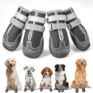 OHCOZZY Chaussure Chien avec Maille Respirante, Antidérapantes Bottines Chien avec Sangles Réfléchissantes, Semelles en Résistant à l'usure pour Petits, Moyens et Grands Chiens 4 Pièces(L, Noir) (OHCOZZY, neuf)