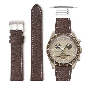 HORACE Bracelet de montre en cuir grainé à dégagement rapide universel compatible avec Omega x Swatch MoonSwatch 20mm (Brun - Blanc) (LCGlobal, neuf)