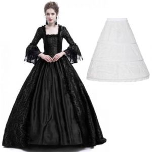CAMDOM Robe victorienne pour femme, robe de bal masqu&eacute;, gothique, m&eacute;di&eacute;vale, Lolita, robe de soir&eacute;e, noir (Euroland-Shop, neuf)