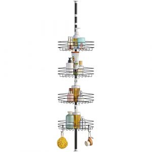 KAIMEIYU T&eacute;lescopique &Eacute;tag&egrave;re de Douche Sans Percage &Eacute;tag&egrave;re d'Angle Douche Sans Percage M&eacute;tal Rangement de Salle de Bain avec 4 Paniers pour Baignoire 85-325CM Noir (YLEEBURN, neuf)