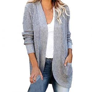 Cardigan en tricot &eacute;pais pour femme - Oversize - Long - Grosse maille - Court - Sans boutons - Avec poches - Cardigan d&eacute;contract&eacute; - Manteau &eacute;l&eacute;gant - Pull couleur unie - Manteau en tricot, gris, XXXL (One like, neuf)