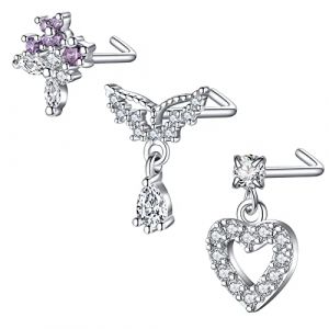 Mayhoop 20G 3 Pi&egrave;ces Piercing Nez Studs Acier Inoxydable Argent CZ en Forme L de Nez Bijoux de Piercing pour Femmes Hommes (Mayhoop, neuf)