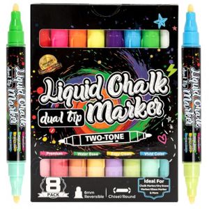 Yikki Lot de 8 marqueurs à craie liquide à double pointe pour tableaux noirs, marqueurs réversibles pour tableaux noirs, panneaux, fenêtres, dessin publicitaire, tableau de menu LED et bistrot (8 (suysea-FR, neuf)