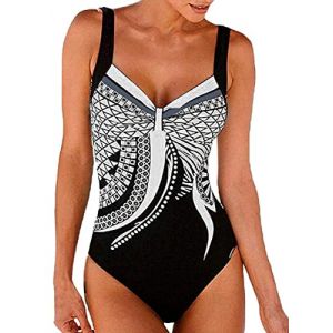 Yuson Girl Femme Elégant Sexy Été Maillot De Bain Vintage 1 Pièce Taille Haute Monokini Amincissant Imprimé Dos Nu avec Bra Push Up Rembourré Monokini Ventre Plat Géométrique Straps African,Blanc,S (YusonGirl, neuf)