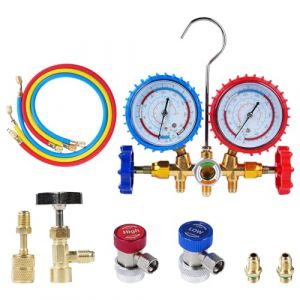 TKSE Manomètre de Réfrigérant, Distributeur de Liquide Frigorigène de Voiture Robinet Kit de Refroidissement avec Tuyau pour Systèmes de Climatisation de Voiture R404A, R12, R22, R134A (KSTE, neuf)