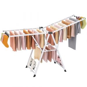 COSTWAY Etendoir Linge Pliable, Sechoir a Linge Pliable 16 Barres, Cadre en Acier, Hauteur Réglable 99-148 cm, Pinces à Chaussettes, 4 Porte-Chaussures, Tancarville Linge Intérieur (Blanc,184 cm) (FDS GmbH, neuf)
