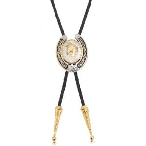 WEBEEDY Cravate Bolo Cravate de Cowboy Cravate de Mariage en Cuir Occidental Turquoise Bolo Tie Collier Cheval Dor&eacute; Bolo Tie Pendentif Accessoires de Costume, V&ecirc;tements de Loisirs (WEBEEDY EU, neuf)