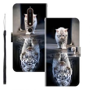WUACYEAMING Coque pour Nokia 6.1/Nokia 6 Version 2018,Protection Housse en Cuir PU Portefeuille &agrave; Rabat Motif Cover Kickstand Bumper Antichoc [Fentes pour Cartes] Chat Tigre (WUACYEAMING, neuf)