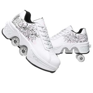 Chaussure Roller Fille Patin a Roulette Chaussures de Skateboard Rollers Quad avec 4 Roues, Basket Roller Enfant pour garçons et Filles (JinFuRongDianZi, neuf)