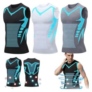 Debardeur Homme, Débardeurs Compression Corset Amincissant Tee Shirt sans Manche Hommes Gynécomastie Gaine Gilets Sport Mise Forme Ionique(C-Black+White+Gray,XL) (DEBADE, neuf)