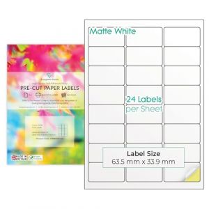 Evergreen Goods Pack de 50 feuilles A4 multi-&eacute;tiquettes (3 x 8, 24 par feuille: 1200 &eacute;tiquettes au total) Blanc mat en papier auto-adh&eacute;sif, &eacute;tiquettes multi-usages, imprimables jet d'encre et laser (Evergreen Goods Ltd, neuf)
