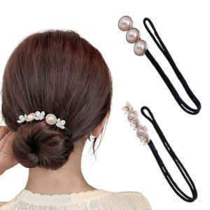 EYVRPAU 2 Pi&egrave;ces Pinces &agrave; Cheveux pour Chignon,Magique Perle Fleur Donut Bun Maker,Fabricant de Chignon de Cheveux,French Twist,Set d'Outils de Coiffure,Cheveux pour Filles Femmes,Donuts Chignon (puertaoqishangmaoyouxiangongsi, neuf)