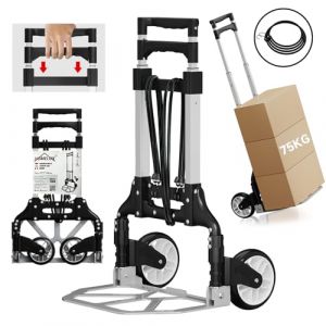 HOMELUX Mini Diable Pliant-Aluminium Diable demenagement-Chariot Pliant capacité de Charge 75kg-Trolley Noir-Polyvalent Chariots à Bagage-Livré avec rallonge et poignée réglable en Hauteur (Homelux24, neuf)
