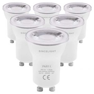 SINCELIGHT PAR11 Ampoule à Spot(Ø35mm) LED avec Culot GU10, 3W, 280 Lumens, équivalent halogène 25W, 4000K (Blanc Neutre), Couleur Magnifique RA>92, Angle de Faisceau 38°, Lot de 6 (SINCELIGHT, neuf)