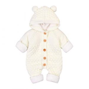 DAY8 V&ecirc;tement B&eacute;b&eacute; Gar&ccedil;on Hiver Chaud Pyjama B&eacute;b&eacute; Gar&ccedil;on Naissance Pas Cher Combinaison B&eacute;b&eacute; Fille &Agrave; Capuche Automne Body Nouveau N&eacute; Fille Manteau Barboteuse Combipilote Chic (12-18 Mois, Blanc) (SoLu DAY8, neuf)