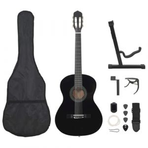 vidaXL Jeu de Guitare Classique de D&eacute;butant 12 pcs Instrument d'Apprentissage de Musique Musical Musicien Amateur Enfants Noir 4/4 39" (vidaXL FR, neuf)