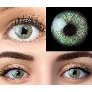 Glamlens lentilles de couleur vert naturelles colorées très haute opacité Keira Green + étuis à lentilles de contact I 1 paire (2 pièces) I 90 Jours I sans correction I 0,00 Dioptries (MeralenS, neuf)