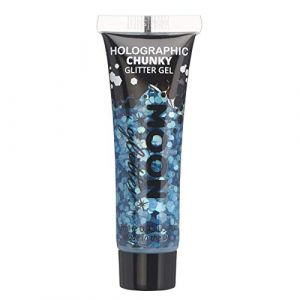 Gel chunky holographique paillettes pour le visage et le corps par Moon Glitter - 12ml - Bleu - Paillet&eacute; pour visage. (NeonBeauty, neuf)