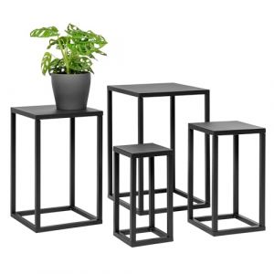 bremermann Lot de 4 supports de fleurs en métal - Colonne de fleurs moderne - Idéal pour le salon, le couloir et le bureau - Étagère stable et peu encombrante pour la décoration et les plantes (Noir) (eluno24, neuf)