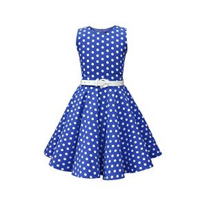 BlackButterfly Enfants Robe Années 50 Vintage à Pois 'Audrey' (Bleu Roi - Pois, 7-8 Ans) (BlackButterfly Clothing, neuf)