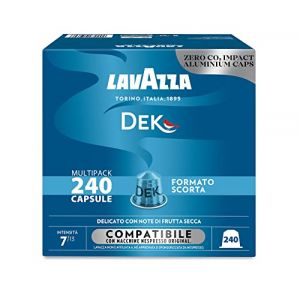 Lavazza, Espresso Dek Lot de 240 capsules de café en aluminium compatibles avec machines à café Nespresso* Original, notes de fruits secs et chocolat, arabica et robuste, intensité 7/13, torréfaction (SARL DOLCECREMA, neuf)