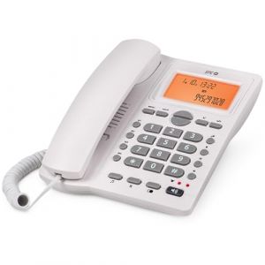 SPC Office ID 2 - T&eacute;l&eacute;phone Fixe avec &eacute;cran &eacute;clair&eacute;, 4 m&eacute;moires directes et 10 indirectes, 2 Niveaux de Sonnerie, identifiant d'appelant, Signal Lumineux, Mains Libres, Bureau ou Mural - Blanc (Goutek, neuf)