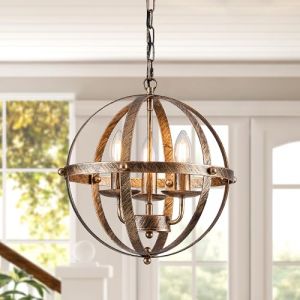 Ganeed Suspension industrielle globe ferme &eacute;clairage lustre vintage sph&eacute;rique suspendu plafonnier pour &icirc;lot de cuisine table &agrave; manger E14 bronze 3 lumi&egrave;re (Home Lighting Shop, neuf)