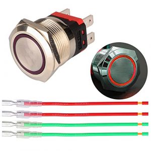 Guuzi Bouton Poussoir Momentan&eacute; de 22mm 12V-24V 15A Bouton-Poussoir LED Rouge, Panneau de Boutons Etanche en M&eacute;tal avec Fil pour Voitures, Yachts, Appareils Electrom&eacute;nagers (GUZI STORE, neuf)
