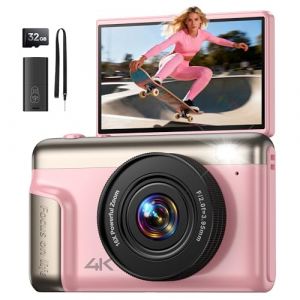 4K Appareil Photo Num&eacute;rique Compact: 64MP Digital Camera avec 16X Zoom IPS &Eacute;cran Rabattable Camescope - Cadeau pour D&eacute;butants Enfant Adolescent - Vintage Cam&eacute;ra Vlog Gar&ccedil;on Fille Rose (SZXWS, neuf)