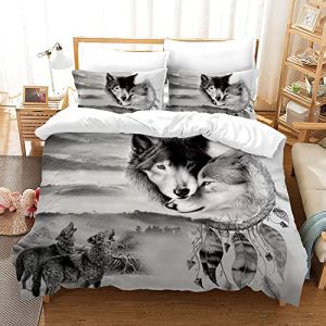 HSGLGNA Ensemble de literie Housse de Couette Loup Motif Animal,Parure de Couette Animaux avec Taies d'oreillers,Sets de Housse Couette en Microfibre,Motif 3D Loup Sauvages (Loup-1, 200 x 200 cm) (ZHANDUANDUAN-US, neuf)