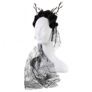 PLAFOPE bandeau en bois de cerf poils de bois de renne bandeau de voile d'halloween halloween party goodies halloween déguisement coiffe de fête cerceau de cheveux en bois de cerf Black (Comexs, neuf)