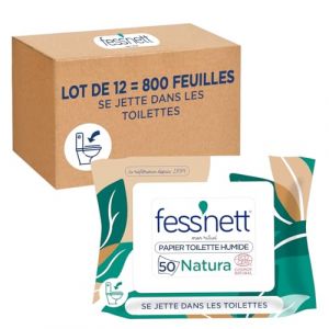 Fess'nett - Papier Toilette Humide Natura x50 Feuilles - Formule Testée Dermatologiquement - 0% Parabène - 0% Phenoxyethanol - Hypoallergénique - Lot de 12 (MyHomeBoutique, neuf)