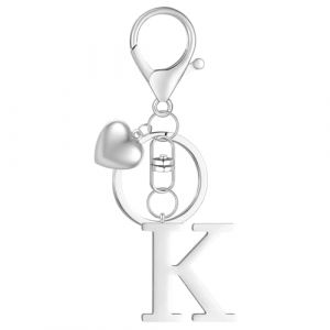MWOOT Porte-cl&eacute;s Lettre Initiale Pendentif, Argent Lettre K Keychains Keyring, Porte Clef Voiture, Initial K Nom Porte-cl&eacute;s Acier Inoxydable.Cadeau Femme Homme Anniversaire (K) (vetpw, neuf)