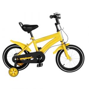 FUNYSF V&eacute;lo pour enfant de 14 pouces avec roues stabilisatrices, selle r&eacute;glable, frein &agrave; r&eacute;trop&eacute;dalage et frein &agrave; main, convient pour gar&ccedil;ons et filles, conduite s&ucirc;re (jaune) (Jolre, neuf)