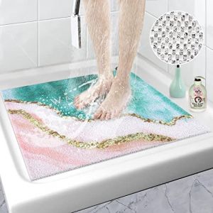 Tapis de Douche Antidérapant 60x60cm, Marine Tapis de Bain Carré en Luffa avec Drainage, Tapis de Baignoire de Massage Lavable pour Cabine de Douche, Salle de Bains, Séchage Rapide (MFZI, neuf)