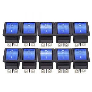 Interrupteur à bascule, 10Pcs 2 Position On/Off Bleu avec interrupteur à bascule lumineux, KCD4 Bouton de commutation à 6 broches, AC 16A 250V/20A 125V pour les appareils (Liteerpu, neuf)