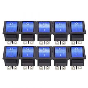 Interrupteur à bascule, 10Pcs 2 Position On/Off Bleu avec interrupteur à bascule lumineux, KCD4 Bouton de commutation durable à 6 broches, AC 16A 250V/20A 125V pour les appareils ménagers de bateau de (Liteerpu, neuf)