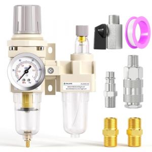 TAILONZ PNEUMATIC - Filtre r&eacute;gulateur de pression pour filtre &agrave; air 1/4 &raquo; BSP, s&eacute;parateur eau/huile, filtre pour compresseur d'air avec manom&egrave;tre AC2010-02 (vidange manuelle) (TAILONZ, neuf)