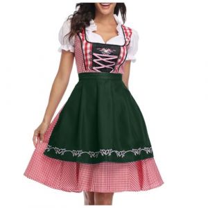 Robe Dirndl pour femme - Costume de fête de la bière, 3 pièces - Robe à carreaux avec tablier - Jupe midi - Costume bavarois bavarois pour fête de la bière bavaroise - Carnaval - Fête de la bière, (MengLA, neuf)