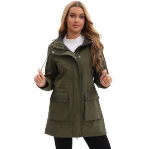 Veste d'hiver l&eacute;g&egrave;re et imperm&eacute;able pour femme - Doubl&eacute;e en polaire chaude avec capuche - Veste de pluie longue (Chiguo, neuf)